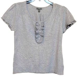 🌞 Apt. 9 gray ruffle placket tux like babydoll tee ruffle  cup sleeves women L